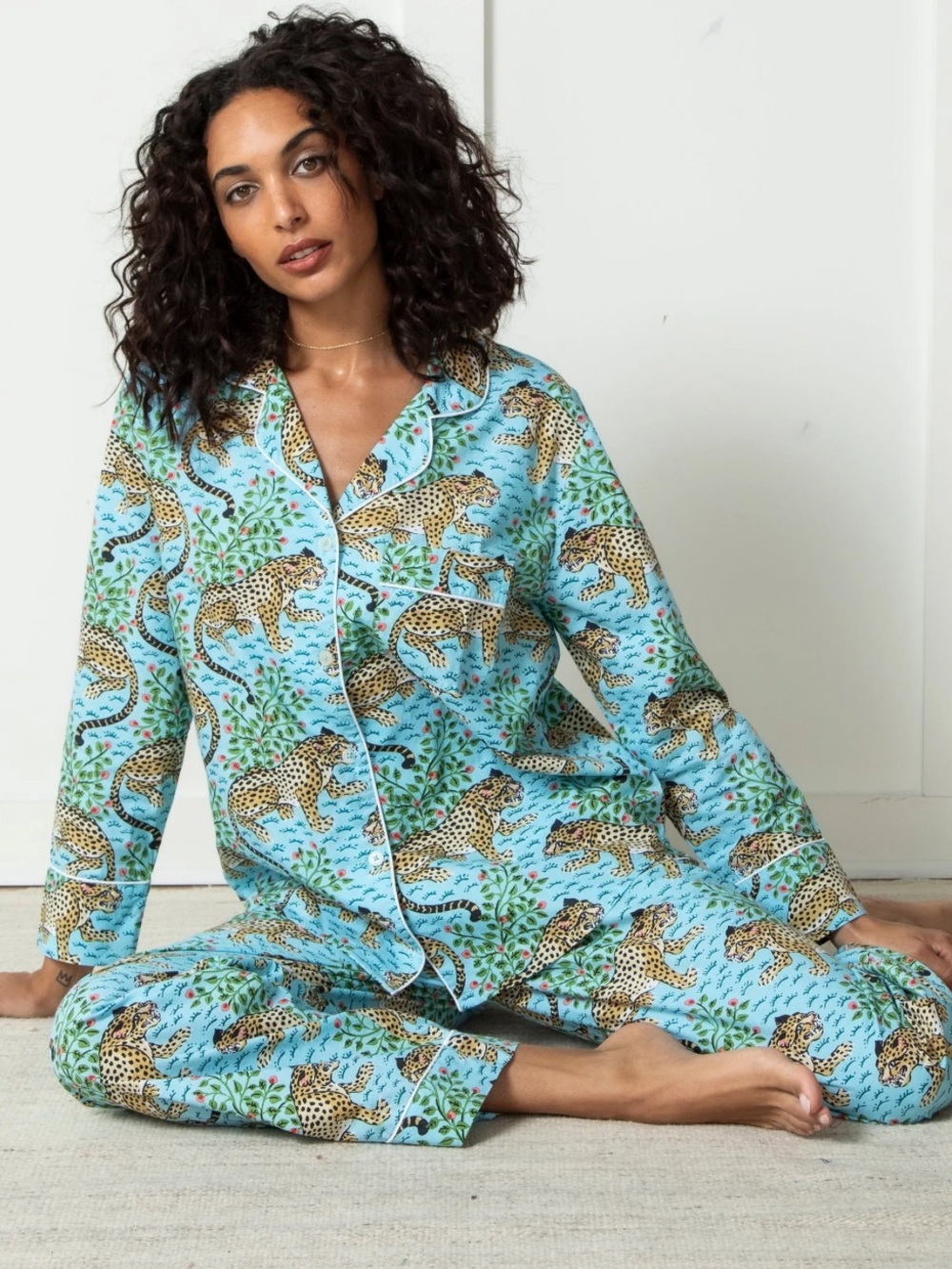 Printfresh Bagheera Leopard Pajama Set Medium Blue Organic Cotton Size Medium
